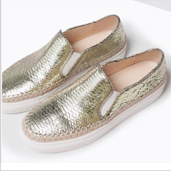 Zara Shoes - ZARA Shiny Gold Slip On Sneakers